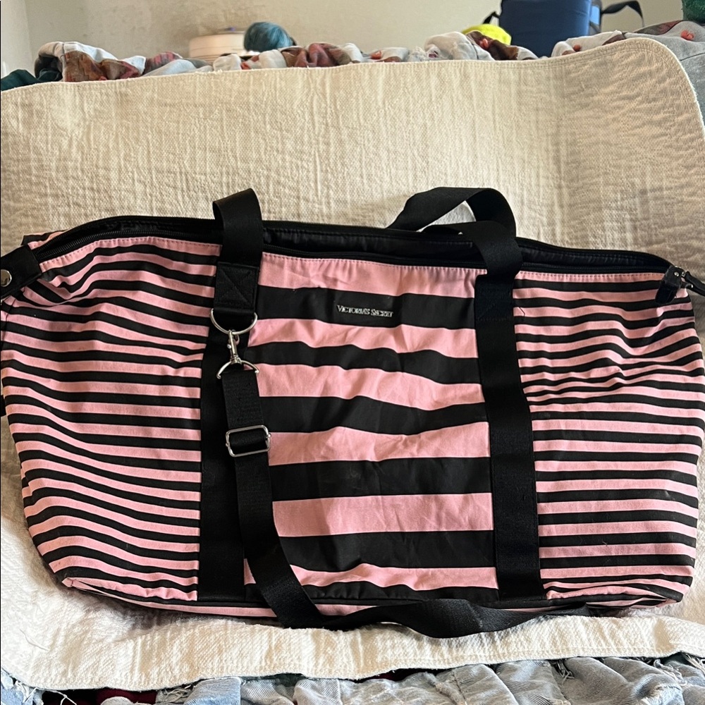 Victoria's Secret Pink and Black Striped Travel Tote